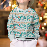 Monstera Tiare Plumeria Lei Pattern Kid Ugly Christmas Sweater Teal Version LT01 - Polynesian Pride