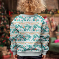 Monstera Tiare Plumeria Lei Pattern Kid Ugly Christmas Sweater Teal Version LT01 - Polynesian Pride