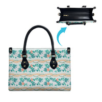 Monstera Tiare Plumeria Lei Pattern Leather Bag Teal Version LT01 - Polynesian Pride