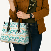 Monstera Tiare Plumeria Lei Pattern Leather Bag Teal Version LT01 - Polynesian Pride
