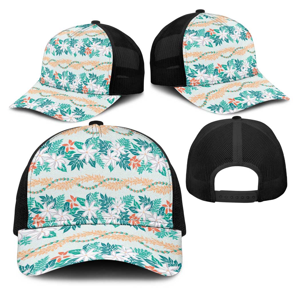 Monstera Tiare Plumeria Lei Pattern Mesh Trucker Cap Teal Version LT01 - Polynesian Pride