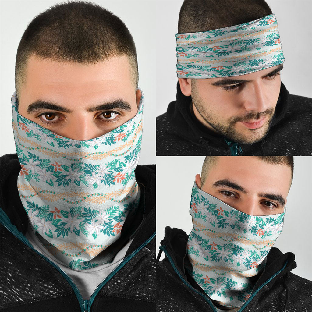 Monstera Tiare Plumeria Lei Pattern Neck Gaiter Teal Version LT01 - Polynesian Pride