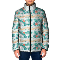 Monstera Tiare Plumeria Lei Pattern Padded Jacket Teal Version LT01 Men Teal - Polynesian Pride