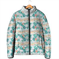 Monstera Tiare Plumeria Lei Pattern Padded Jacket Teal Version LT01 - Polynesian Pride