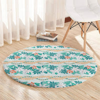 Monstera Tiare Plumeria Lei Pattern Round Carpet Teal Version LT01 - Polynesian Pride