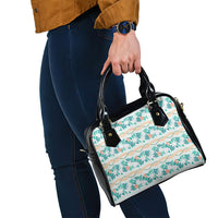 Monstera Tiare Plumeria Lei Pattern Shoulder Handbag Teal Version