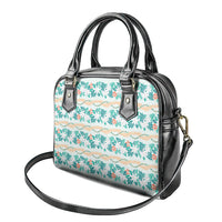 Monstera Tiare Plumeria Lei Pattern Shoulder Handbag Teal Version