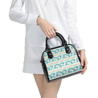 Monstera Tiare Plumeria Lei Pattern Shoulder Handbag Teal Version
