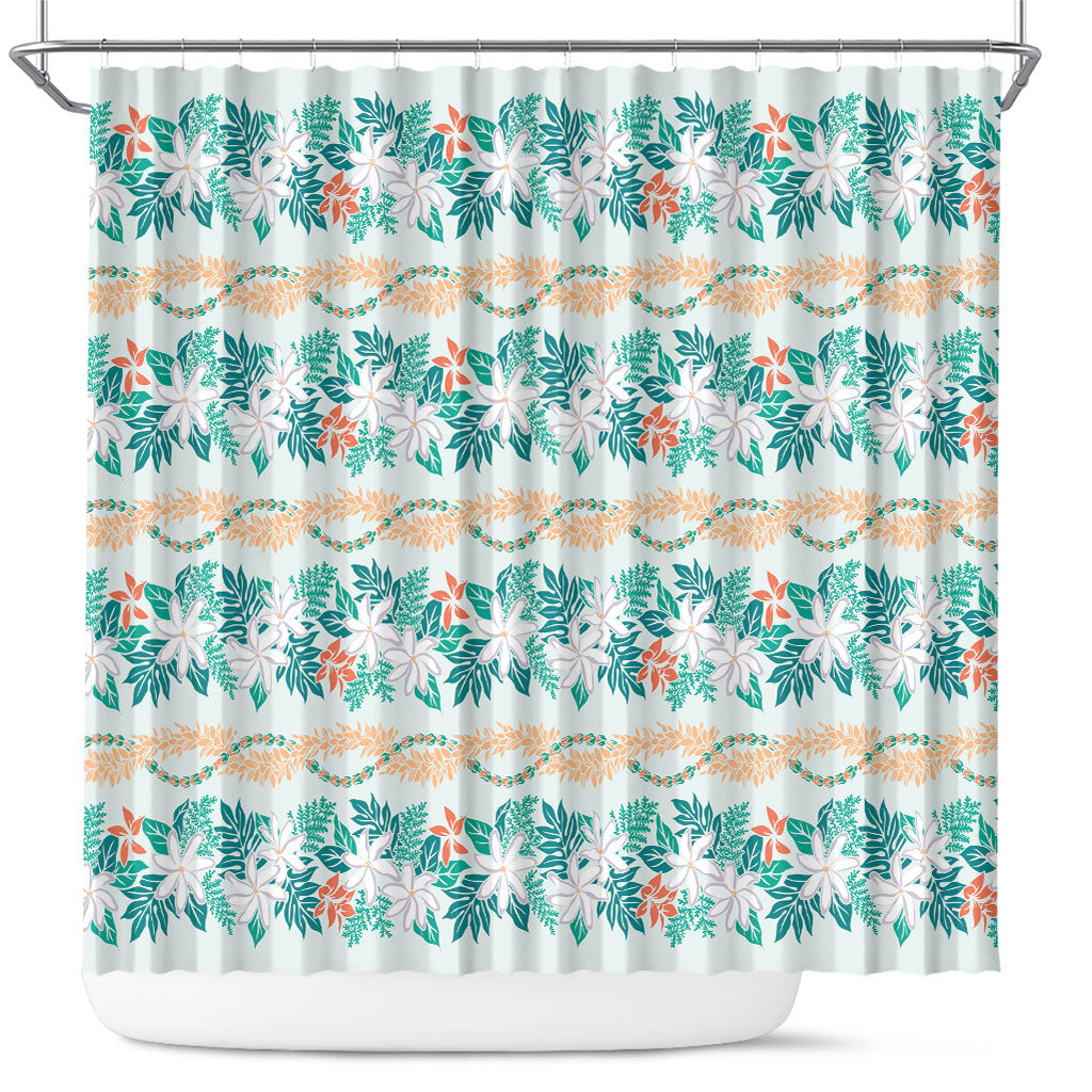 Monstera Tiare Plumeria Lei Pattern Shower Curtain Teal Version LT01 Teal - Polynesian Pride