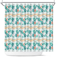 Monstera Tiare Plumeria Lei Pattern Shower Curtain Teal Version LT01 Teal - Polynesian Pride