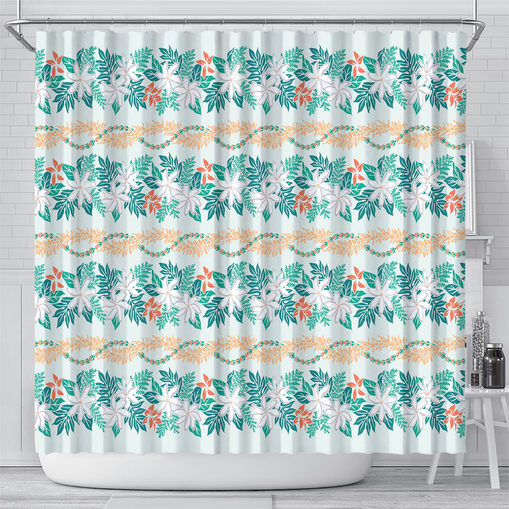 Monstera Tiare Plumeria Lei Pattern Shower Curtain Teal Version LT01 - Polynesian Pride