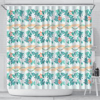 Monstera Tiare Plumeria Lei Pattern Shower Curtain Teal Version LT01 - Polynesian Pride