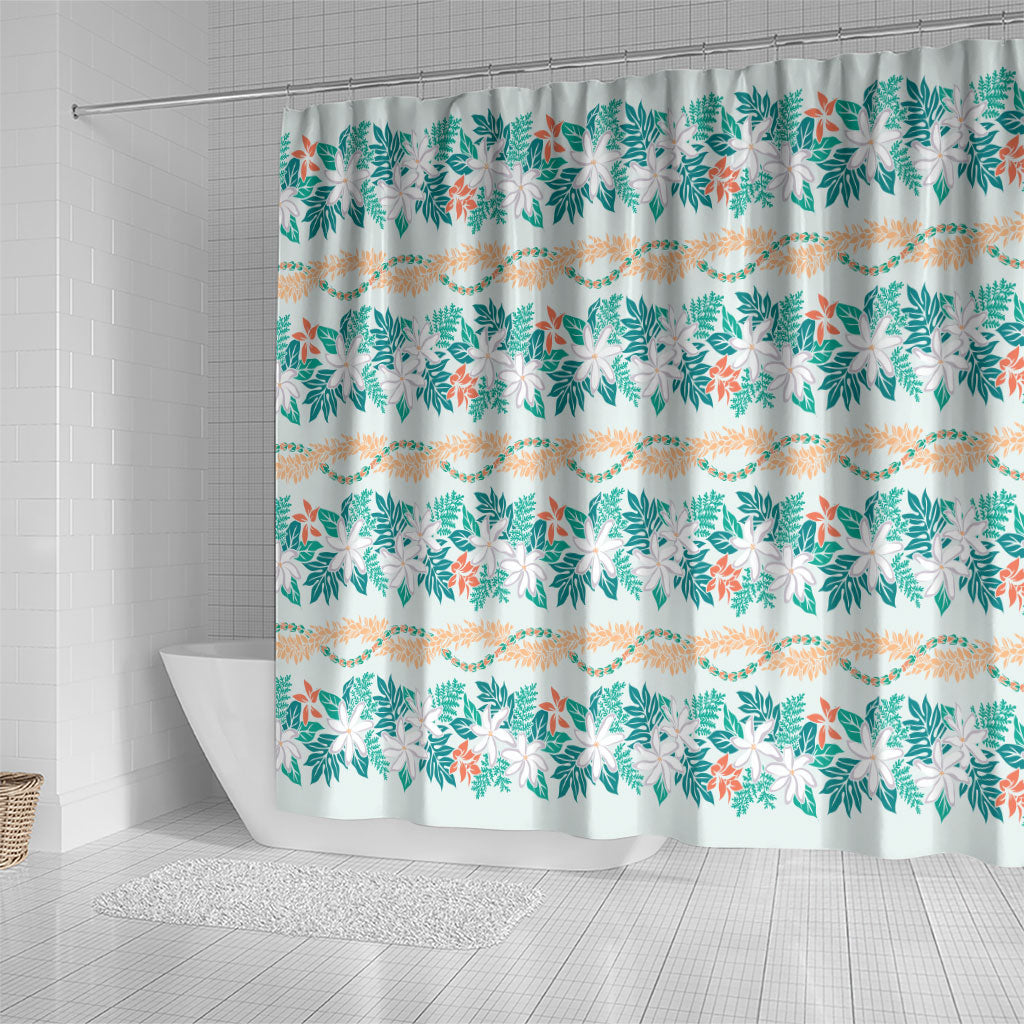 Monstera Tiare Plumeria Lei Pattern Shower Curtain Teal Version LT01 - Polynesian Pride