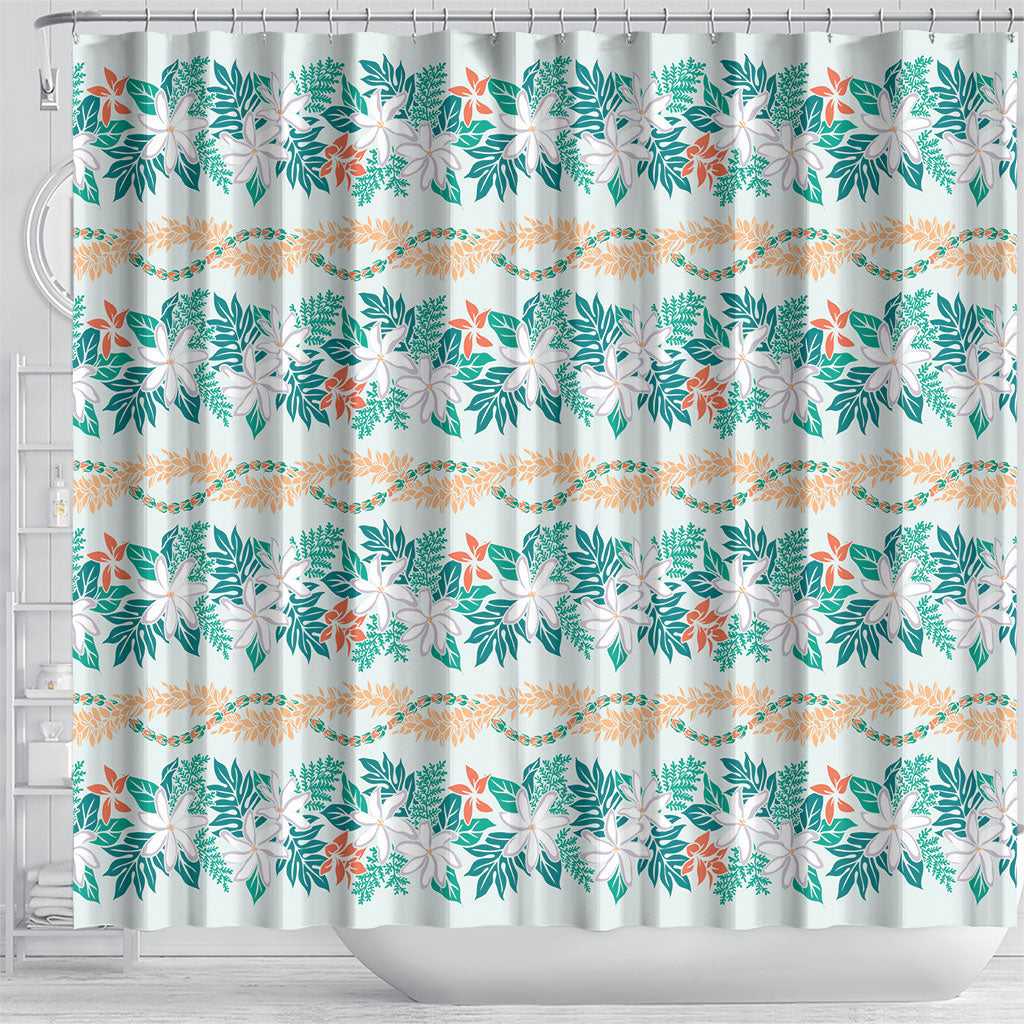 Monstera Tiare Plumeria Lei Pattern Shower Curtain Teal Version LT01 - Polynesian Pride