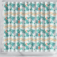 Monstera Tiare Plumeria Lei Pattern Shower Curtain Teal Version LT01 - Polynesian Pride