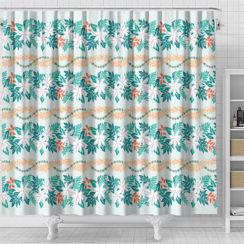 Monstera Tiare Plumeria Lei Pattern Shower Curtain Teal Version LT01 - Polynesian Pride