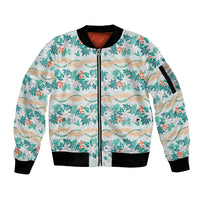 Monstera Tiare Plumeria Lei Pattern Sleeve Zip Bomber Jacket Teal Version LT01 Unisex Teal - Polynesian Pride