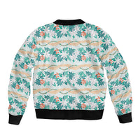 Monstera Tiare Plumeria Lei Pattern Sleeve Zip Bomber Jacket Teal Version LT01 - Polynesian Pride