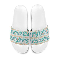 Monstera Tiare Plumeria Lei Pattern Slide Sandals Teal Version LT01 Teal - Polynesian Pride