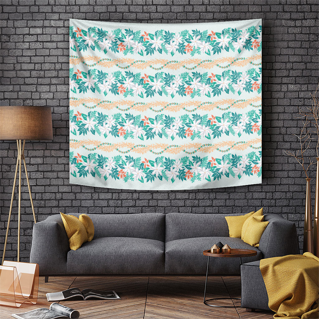 Monstera Tiare Plumeria Lei Pattern Tapestry Teal Version LT01 Teal - Polynesian Pride