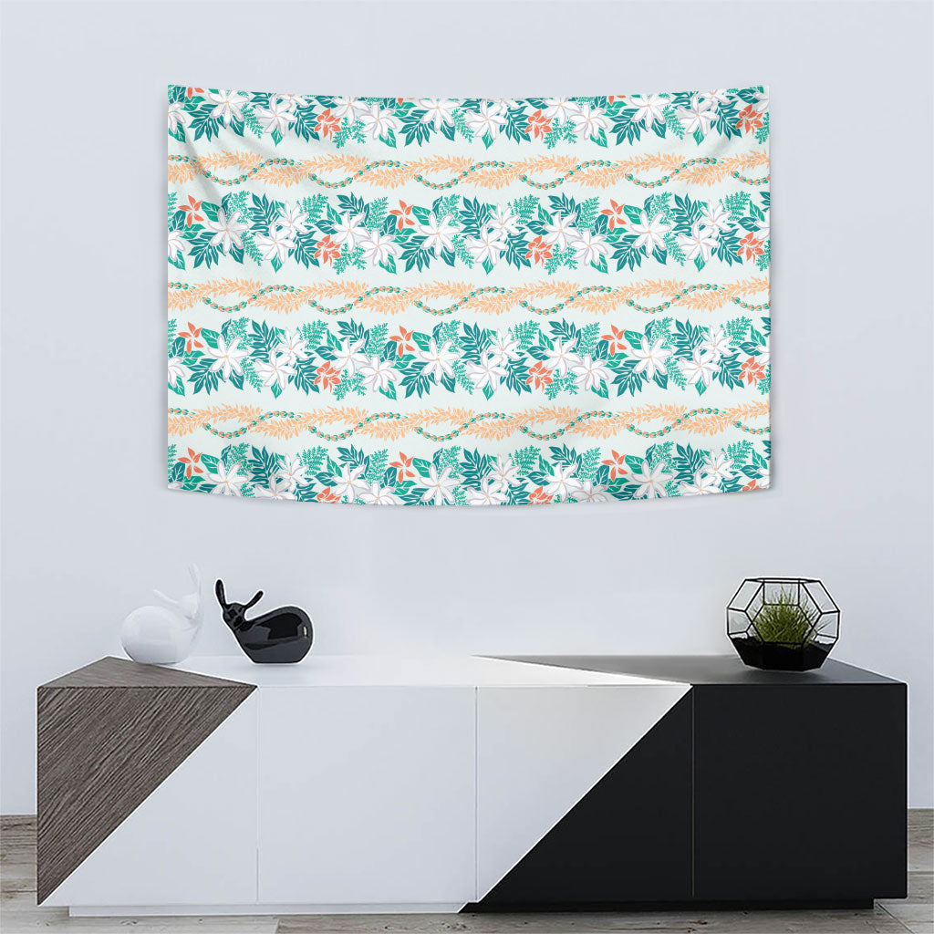 Monstera Tiare Plumeria Lei Pattern Tapestry Teal Version LT01 - Polynesian Pride