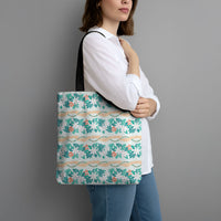 Monstera Tiare Plumeria Lei Pattern Tote Bag Teal Version