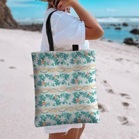Monstera Tiare Plumeria Lei Pattern Tote Bag Teal Version