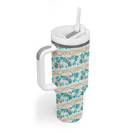 Monstera Tiare Plumeria Lei Pattern Tumbler With Handle Teal Version