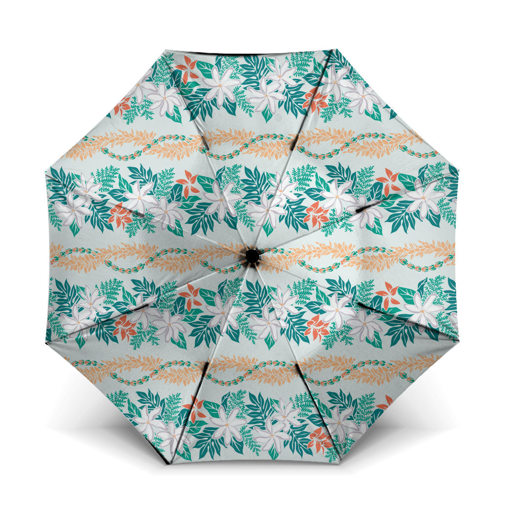 Monstera Tiare Plumeria Lei Pattern Umbrella Teal Version