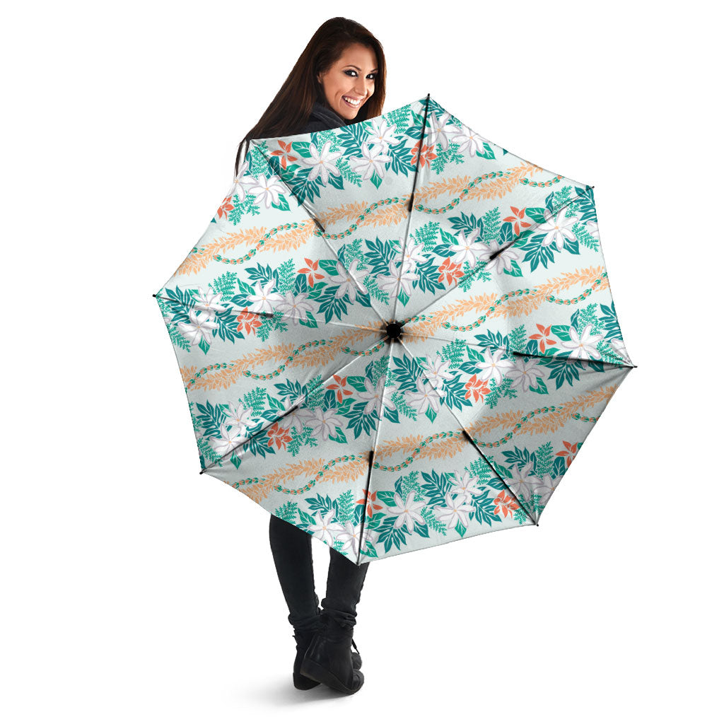 Monstera Tiare Plumeria Lei Pattern Umbrella Teal Version LT01 - Polynesian Pride