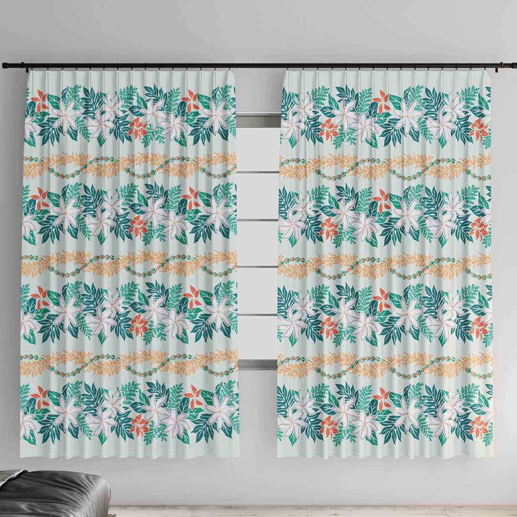 Monstera Tiare Plumeria Lei Pattern Window Curtain Teal Version