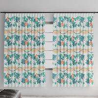 Monstera Tiare Plumeria Lei Pattern Window Curtain Teal Version