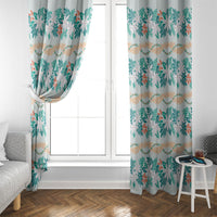 Monstera Tiare Plumeria Lei Pattern Window Curtain Teal Version