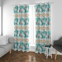 Monstera Tiare Plumeria Lei Pattern Window Curtain Teal Version
