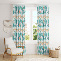 Monstera Tiare Plumeria Lei Pattern Window Curtain Teal Version