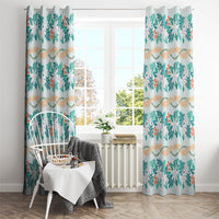 Monstera Tiare Plumeria Lei Pattern Window Curtain Teal Version