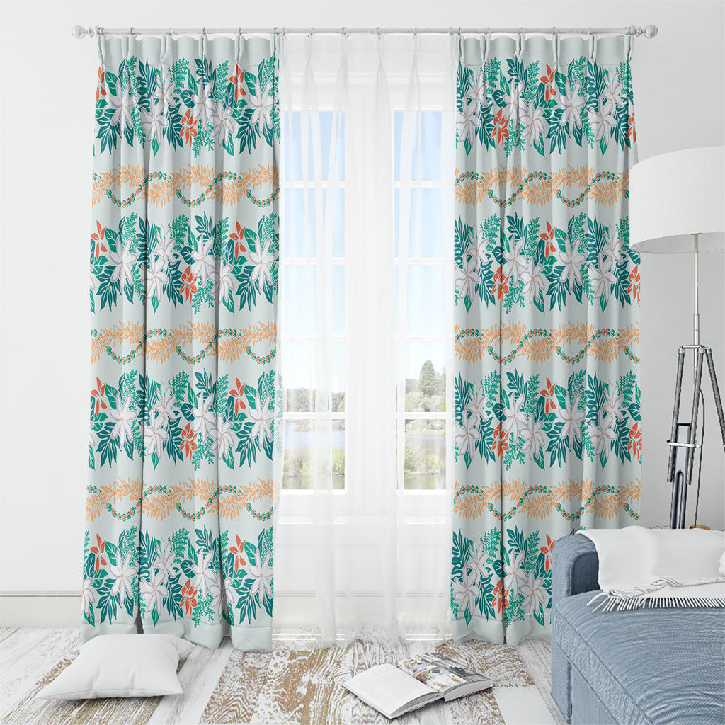 Monstera Tiare Plumeria Lei Pattern Window Curtain Teal Version