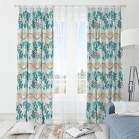 Monstera Tiare Plumeria Lei Pattern Window Curtain Teal Version