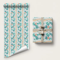Monstera Tiare Plumeria Lei Pattern Wrapping Paper Teal Version LT01 58" × 23" Teal - Polynesian Pride