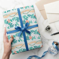 Monstera Tiare Plumeria Lei Pattern Wrapping Paper Teal Version LT01 - Polynesian Pride