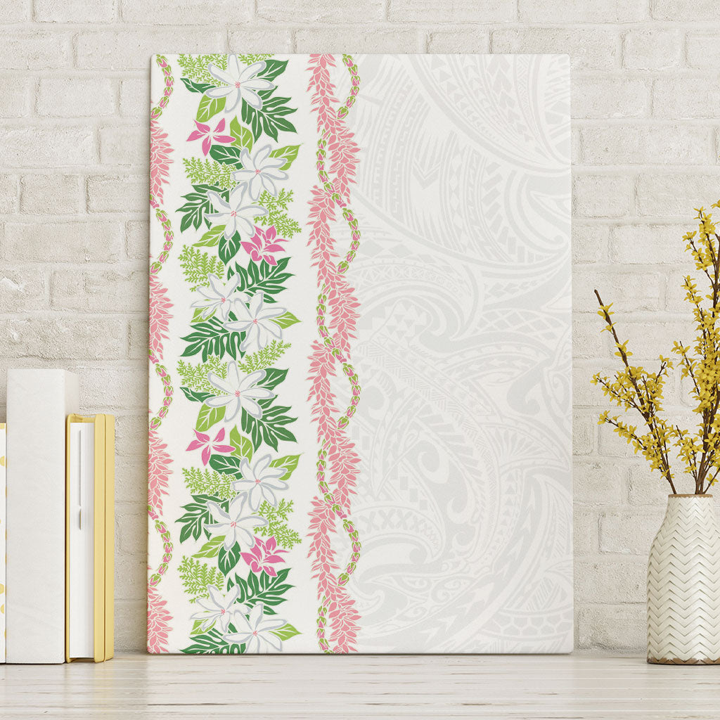 Monstera Tiare Plumeria Canvas Wall Art Green Polynesian Pattern