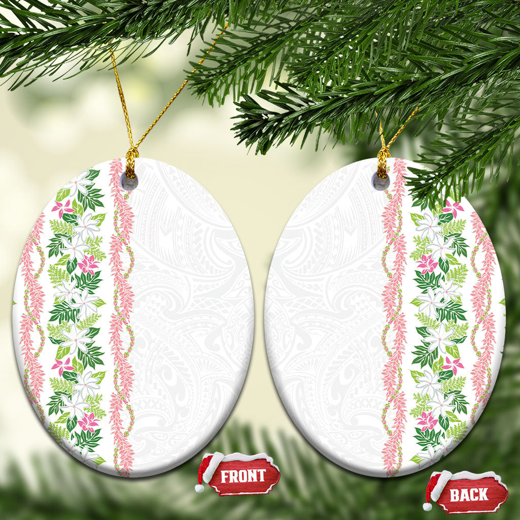 Monstera Tiare Plumeria Ceramic Ornament Green Polynesian Pattern LT01 Oval Green - Polynesian Pride