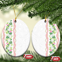 Monstera Tiare Plumeria Ceramic Ornament Green Polynesian Pattern LT01 Oval Green - Polynesian Pride
