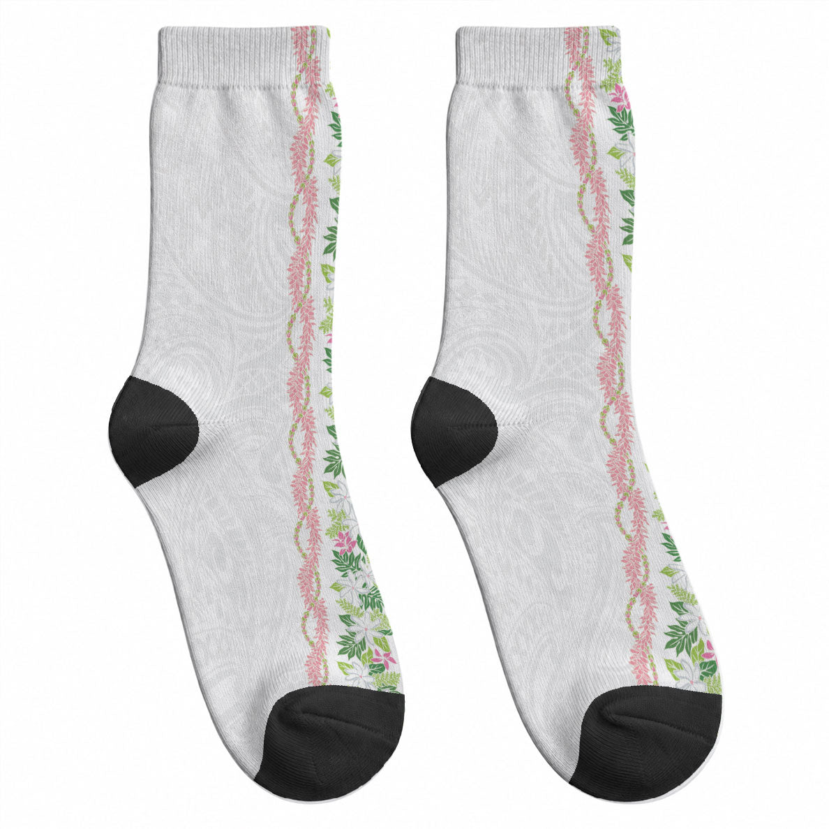 Monstera Tiare Plumeria Crew Socks Green Polynesian Pattern LT01 - Polynesian Pride
