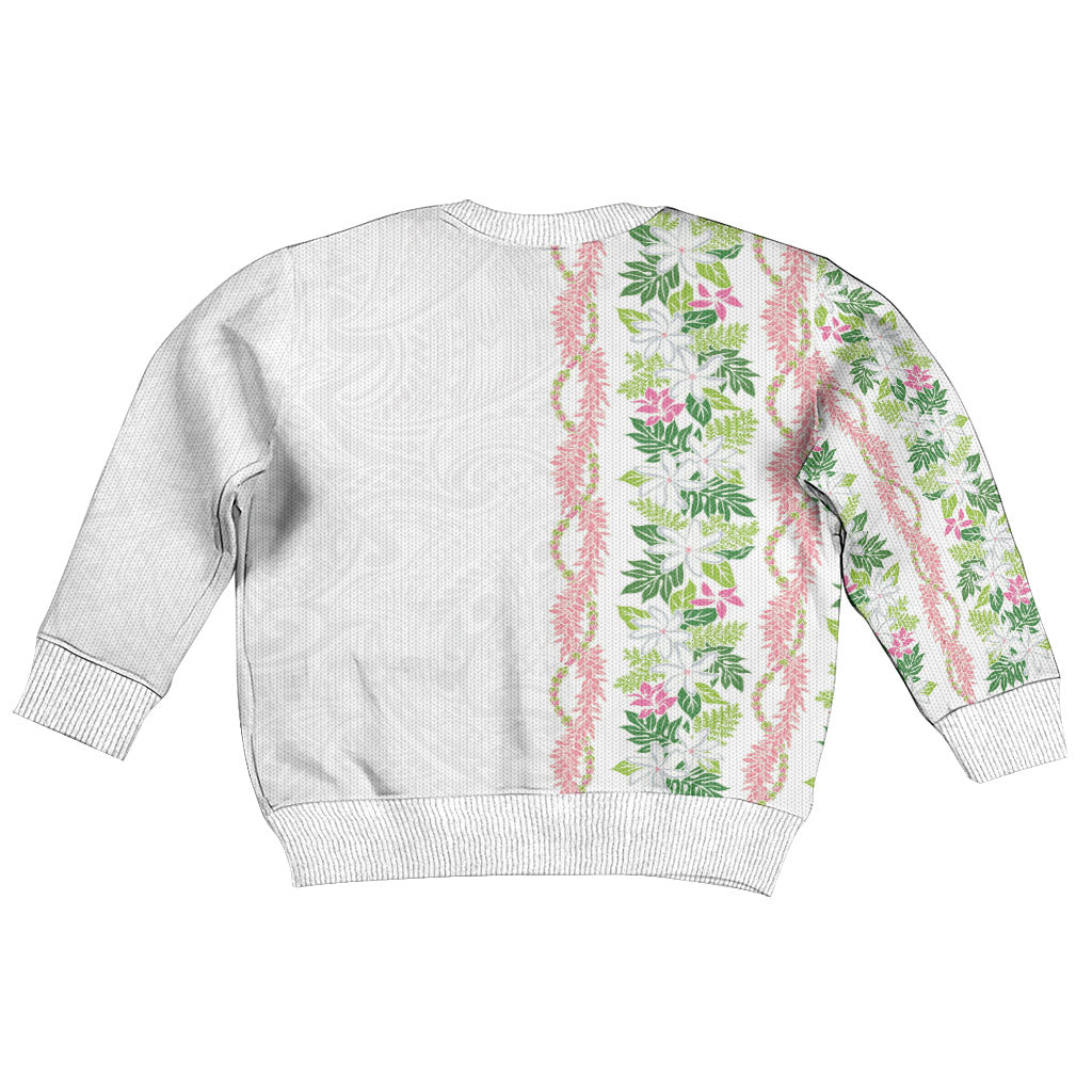 Monstera Tiare Plumeria Kid Ugly Christmas Sweater Green Polynesian Pattern LT01 - Polynesian Pride
