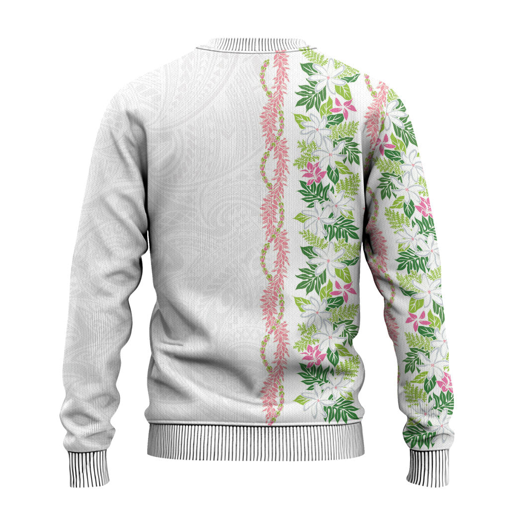 Monstera Tiare Plumeria Ugly Christmas Sweater Green Polynesian Pattern LT01 - Polynesian Pride