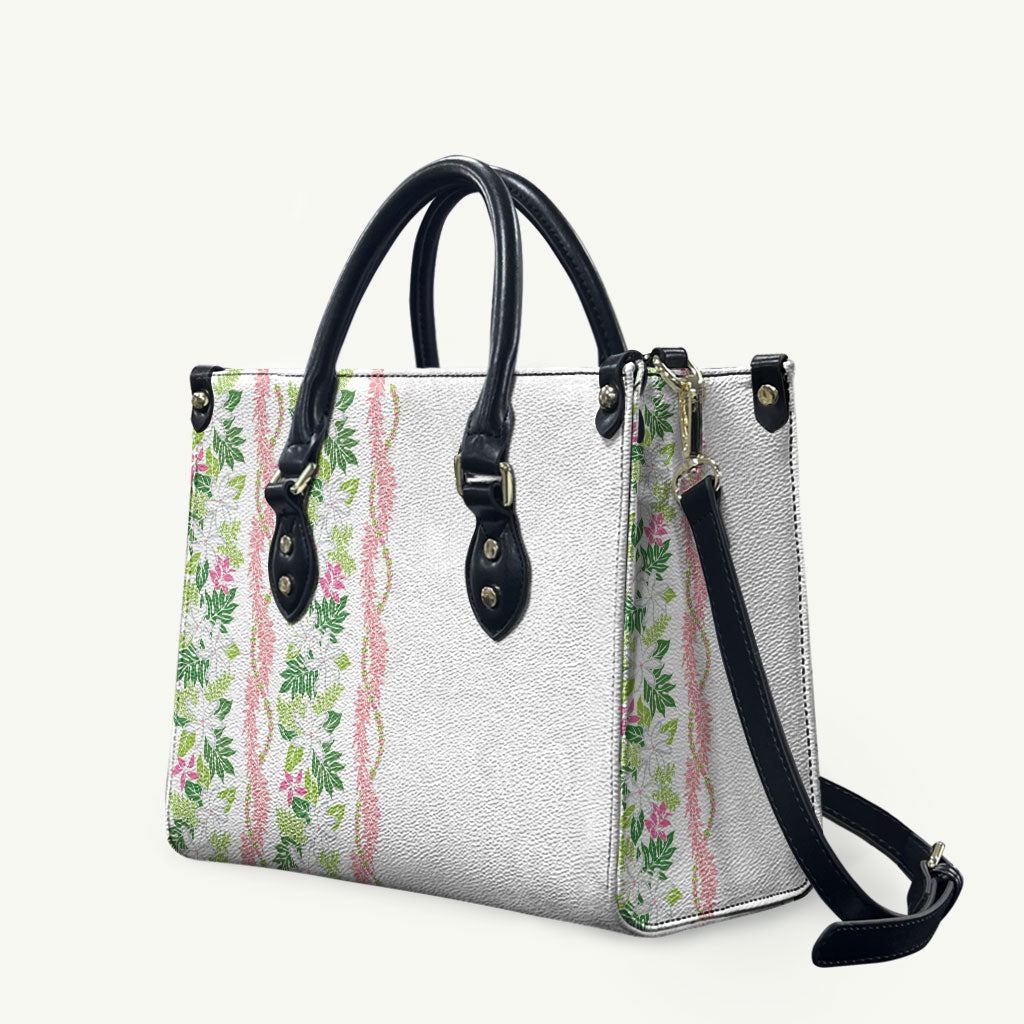 Monstera Tiare Plumeria Leather Bag Green Polynesian Pattern LT01 Green - Polynesian Pride