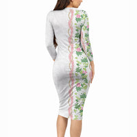 Monstera Tiare Plumeria Long Sleeve Bodycon Dress Green Polynesian Pattern LT01 - Polynesian Pride
