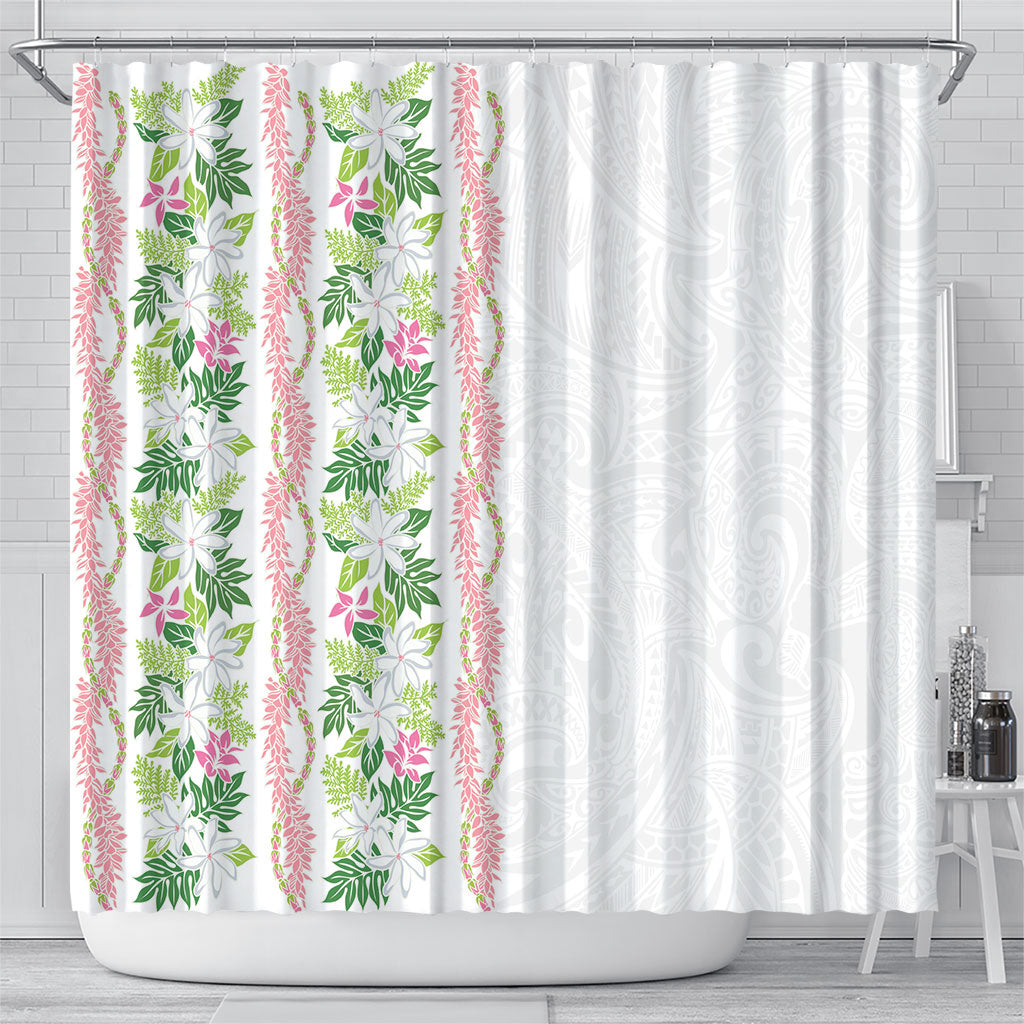 Monstera Tiare Plumeria Shower Curtain Green Polynesian Pattern LT01 - Polynesian Pride