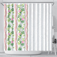 Monstera Tiare Plumeria Shower Curtain Green Polynesian Pattern LT01 - Polynesian Pride